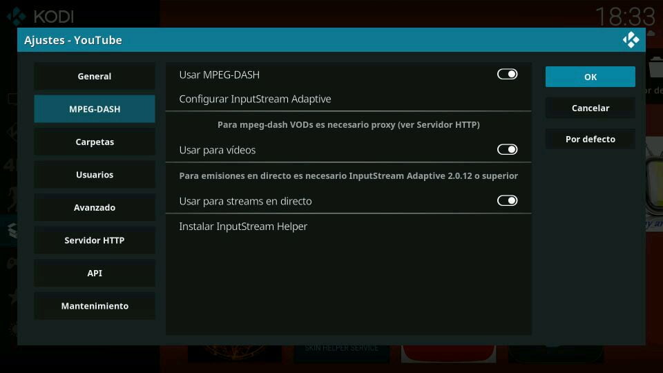 addon youtube MPEG-DASH